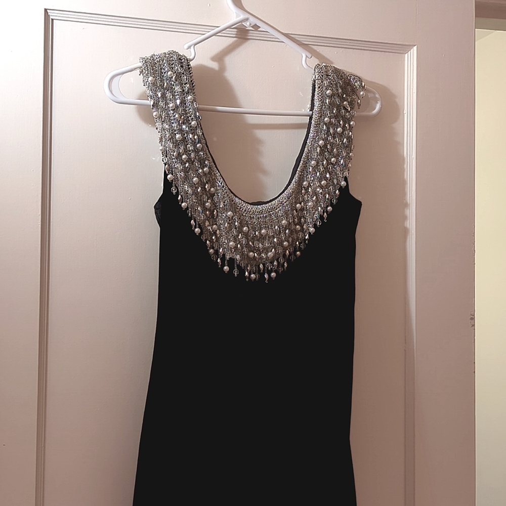 Vintage black velvet beaded cocktail dress